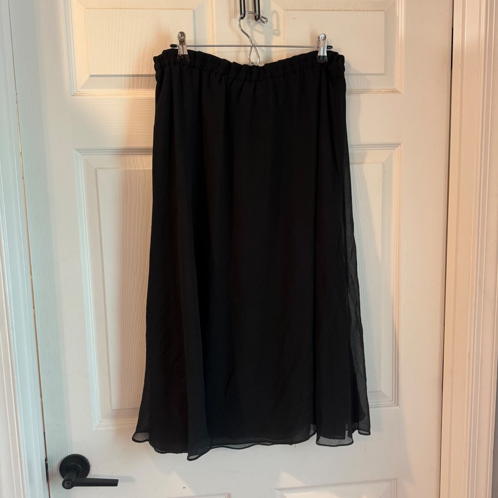 Nina Piccalino Skirt Womens M Black Chiffon Overlay Elastic Waist Midi Skirt